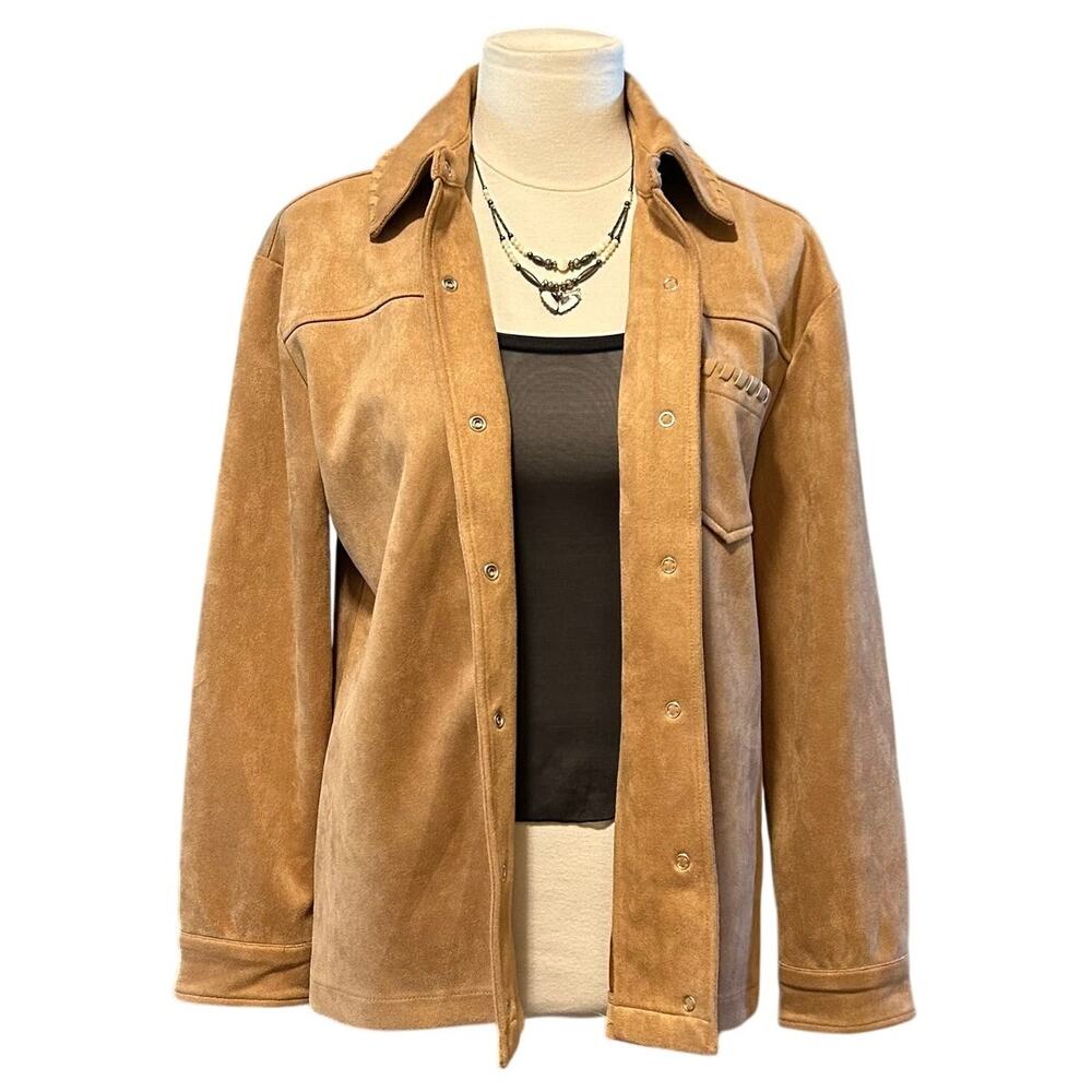 Bagatelle Boho Western Tan Faux Suede Shacket Jacket Size XS - Picture 3 of 11
